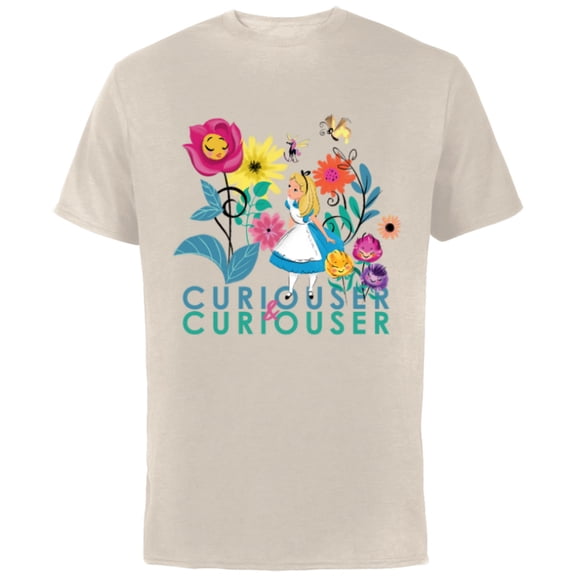 Disney Alice in Wonderland Curiouser & Curiouser - Short Sleeve Cotton T-Shirt for Adults - Customized-Natural