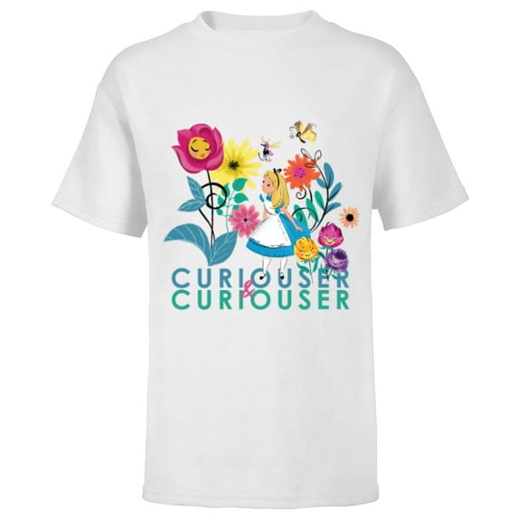 Disney Alice in Wonderland Curiouser & Curiouser - Short Sleeve T-Shirt for Kids - Customized-White