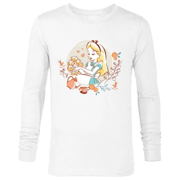 Disney Alice in Wonderland Flower Tea Party Valentine’s Day - Long Sleeve T-Shirt for Men - Customized-White