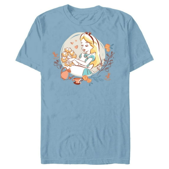 Disney Alice in Wonderland Flower Tea Party Valentine’s Day - Short Sleeve Blended T-Shirt for Adults - Customized-Ocean Blue