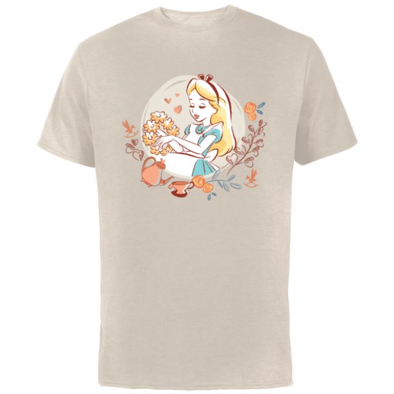 Disney Alice in Wonderland Flower Tea Party Valentine’s Day - Short Sleeve Cotton T-Shirt for Adults - Customized-Natural