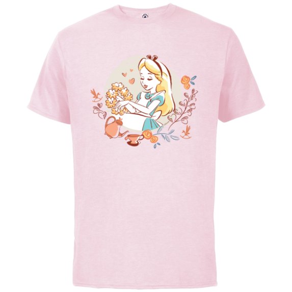 Disney Alice in Wonderland Flower Tea Party Valentine’s Day - Short Sleeve Cotton T-Shirt for Adults - Customized-Soft Pink