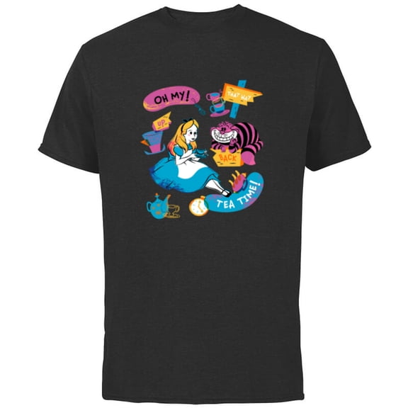 Disney Alice in Wonderland Oh My Tea Time - Short Sleeve Cotton T-Shirt for Adults - Customized-Black