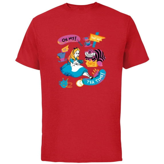 Disney Alice in Wonderland Oh My Tea Time - Short Sleeve Cotton T-Shirt for Adults - Customized-Red