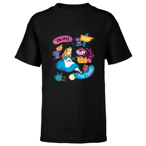 Disney Alice in Wonderland Oh My Tea Time - Short Sleeve T-Shirt for Kids - Customized-Black