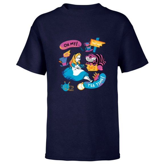 Disney Alice in Wonderland Oh My Tea Time - Short Sleeve T-Shirt for Kids - Customized-Navy