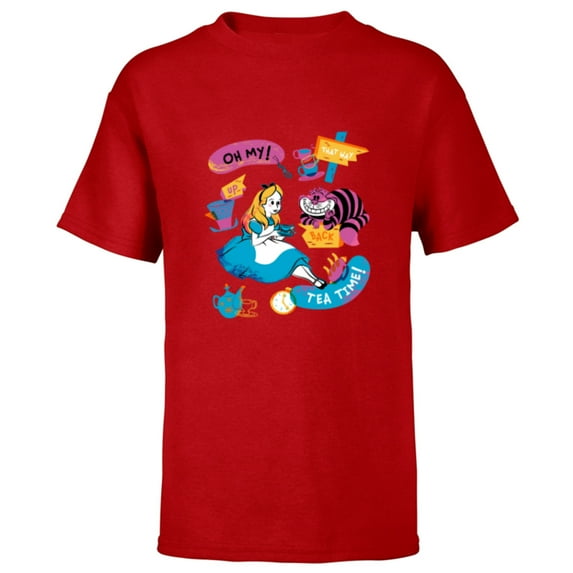 Disney Alice in Wonderland Oh My Tea Time - Short Sleeve T-Shirt for Kids - Customized-Red