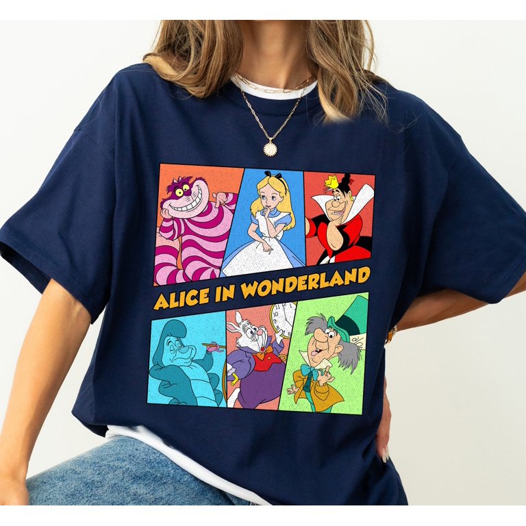 Disney Alice in Wonderland Retro 90s Group T-Shirt, Cheshire Cat 