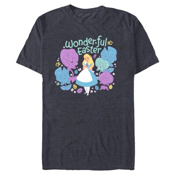 Disney Alice in Wonderland Spring Flowers Wonder-ful Easter - Short Sleeve Blended T-Shirt for Adults - Customized-Navy Heather