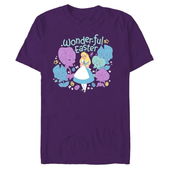 Disney Alice in Wonderland Spring Flowers Wonder-ful Easter - Short Sleeve Blended T-Shirt for Adults - Customized-Purple