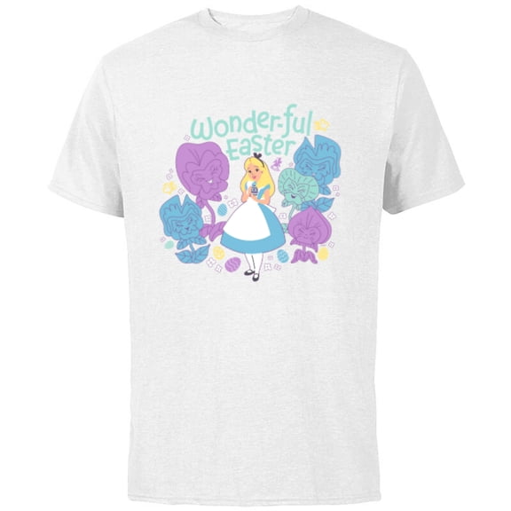 Disney Alice in Wonderland Spring Flowers Wonder-ful Easter - Short Sleeve Cotton T-Shirt for Adults - Customized-White