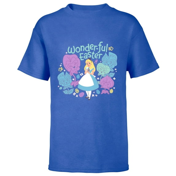 Disney Alice in Wonderland Spring Flowers Wonder-ful Easter - Short Sleeve T-Shirt for Kids - Customized-Royal