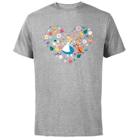 Disney Alice in Wonderland Tea Party Heart Valentine’s Day - Short Sleeve Cotton T-Shirt for Adults - Customized-Athletic Heather