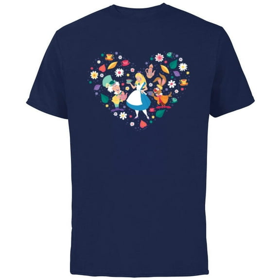 Disney Alice in Wonderland Tea Party Heart Valentine’s Day - Short Sleeve Cotton T-Shirt for Adults - Customized-Navy