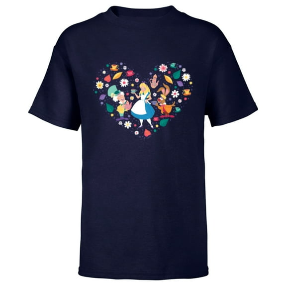 Disney Alice in Wonderland Tea Party Heart Valentine’s Day - Short Sleeve T-Shirt for Kids - Customized-Navy