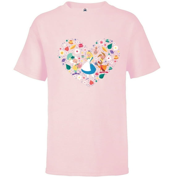 Disney Alice in Wonderland Tea Party Heart Valentine’s Day - Short Sleeve T-Shirt for Kids - Customized-Soft Pink