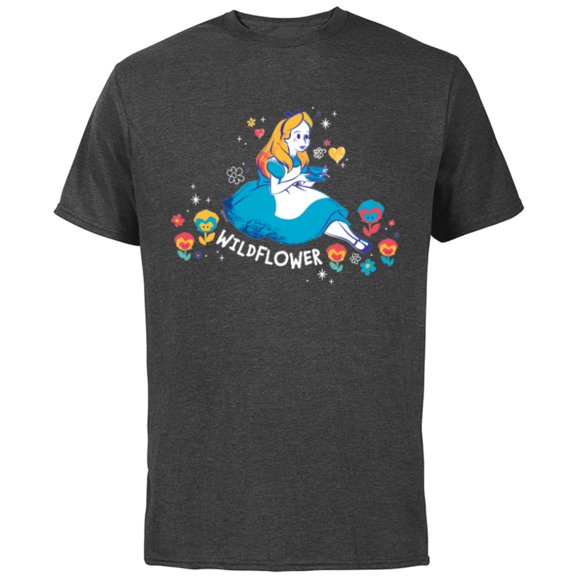 Disney Alice in Wonderland Wildflower Valentine’s Day - Short Sleeve Cotton T-Shirt for Adults - Customized-Charcoal