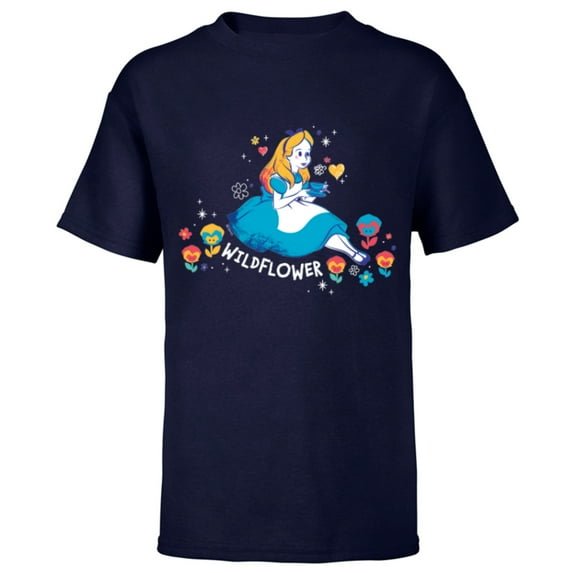 Disney Alice in Wonderland Wildflower Valentine’s Day - Short Sleeve T-Shirt for Kids - Customized-Navy