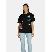 Disney Alice in Wonderland Juniors Graphic Multi Patch Tee with Short Sleeves, Sizes XXS-2XL