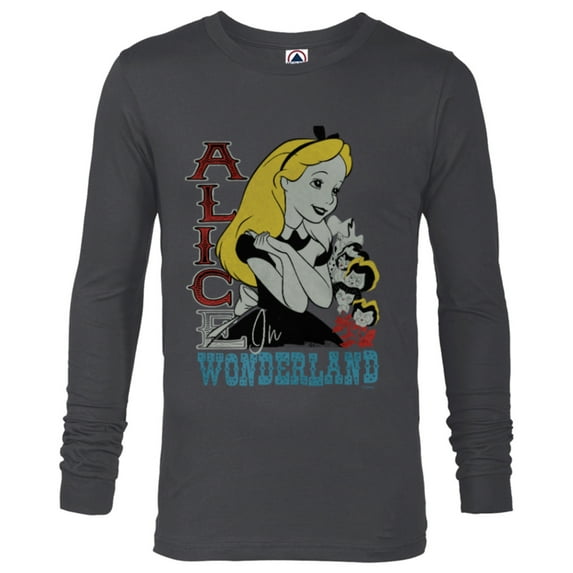 Disney Alice in Wonderland with Flowers Vintage Retro - Long Sleeve T-Shirt for Men - Customized-Charcoal Heather