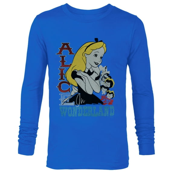 Disney Alice in Wonderland with Flowers Vintage Retro - Long Sleeve T-Shirt for Men - Customized-Navy
