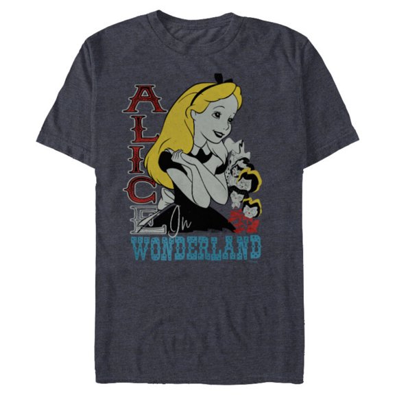 Disney Alice in Wonderland with Flowers Vintage Retro - Short Sleeve Blended T-Shirt for Adults - Customized-Navy Heather