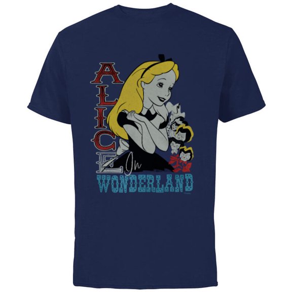 Disney Alice in Wonderland with Flowers Vintage Retro - Short Sleeve Cotton T-Shirt for Adults - Customized-Navy