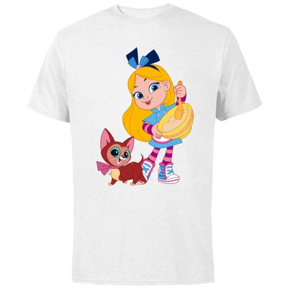 Disney Alice’s Wonderland Bakery Alice and Dinah - Short Sleeve Cotton T-Shirt for Adults - Customized-White