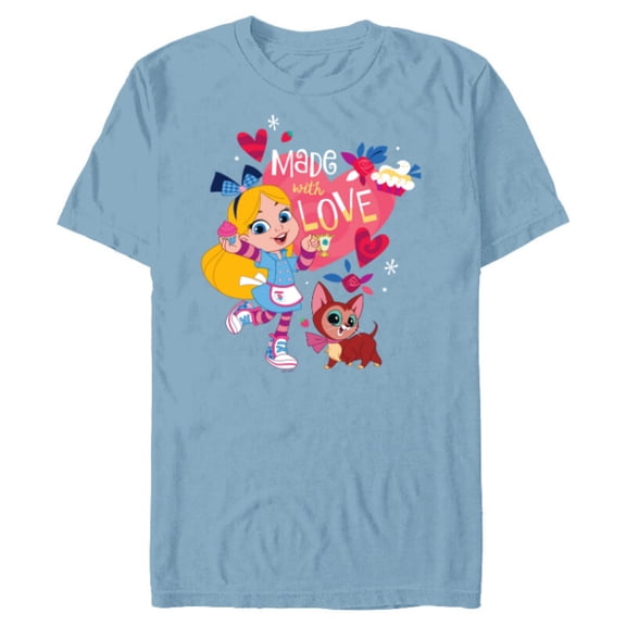 Disney Alice’s Wonderland Bakery Made with Love Valentine’s - Short Sleeve Blended T-Shirt for Adults - Customized-Ocean Blue