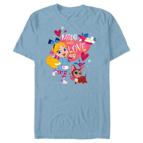 Disney Alice’s Wonderland Bakery Made with Love Valentine’s - Short Sleeve Blended T-Shirt for Adults - Customized-Ocean Blue