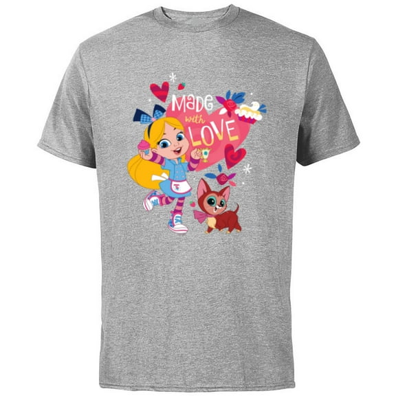 Disney Alice’s Wonderland Bakery Made with Love Valentine’s - Short Sleeve Cotton T-Shirt for Adults - Customized-Athletic Heather