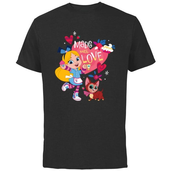 Disney Alice’s Wonderland Bakery Made with Love Valentine’s - Short Sleeve Cotton T-Shirt for Adults - Customized-Black
