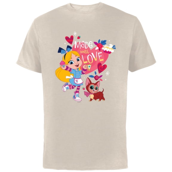 Disney Alice’s Wonderland Bakery Made with Love Valentine’s - Short Sleeve Cotton T-Shirt for Adults - Customized-Natural