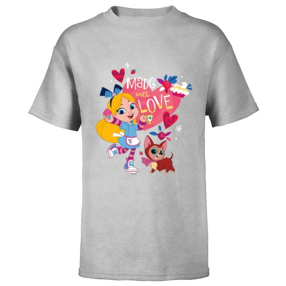 Disney Alice’s Wonderland Bakery Made with Love Valentine’s - Short Sleeve T-Shirt for Kids - Customized-Athletic Heather