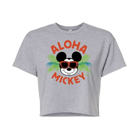 Disney - Aloha Mickey - Juniors Cropped Cotton Blend T-Shirt