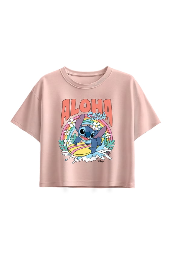 - Aloha Stitch Rainbow Surf - Youth Girl Short Sleeve Boxy Tee