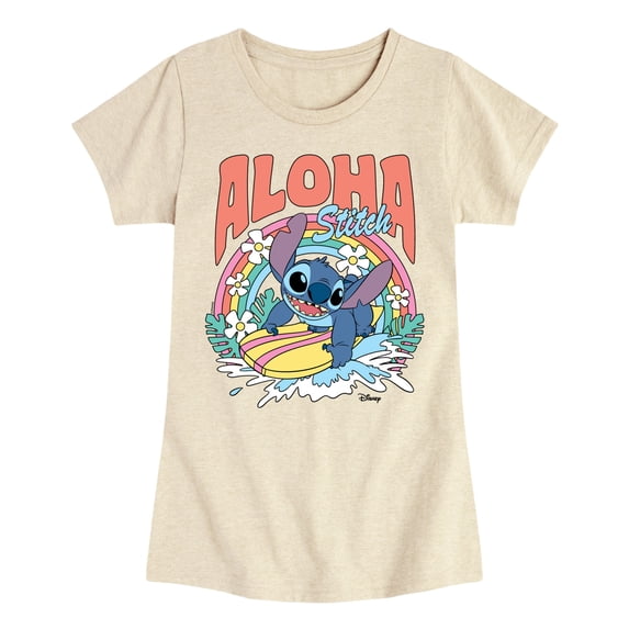 Disney - Aloha Stitch Rainbow Surf- Youth Girls Short Sleeve T-Shirt