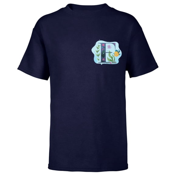 Disney Alphabet Monogram Letter F for Flounder - Short Sleeve T-Shirt for Kids - Customized-Navy