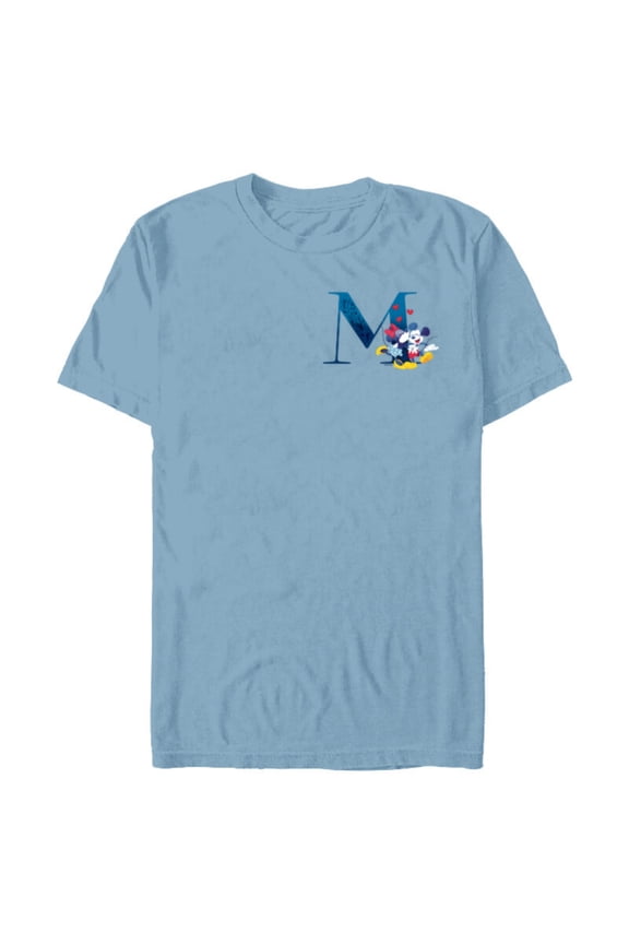 Alphabet Monogram Letter M for Mickey & Minnie Mouse - Short Sleeve Blended T-Shirt for Adults - Customized-Ocean Blue