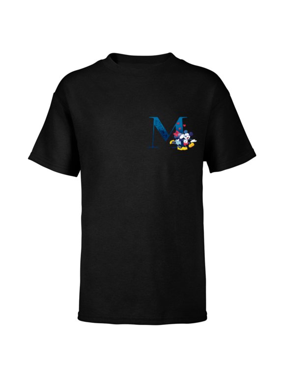 Alphabet Monogram Letter M for Mickey & Minnie Mouse - Short Sleeve T-Shirt for Kids - Customized-Black