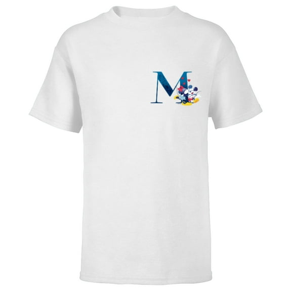 Disney Alphabet Monogram Letter M for Mickey & Minnie Mouse - Short Sleeve T-Shirt for Kids - Customized-White