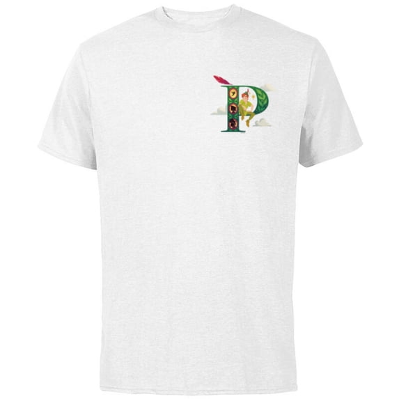 Disney Alphabet Monogram Letter P for Peter Pan - Short Sleeve Cotton T-Shirt for Adults - Customized-White