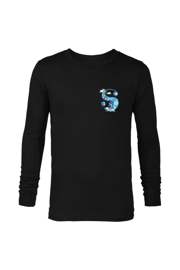 Alphabet Monogram Lilo & Stitch Letter S for Stitch - Long Sleeve T-Shirt for Men - Customized-Black