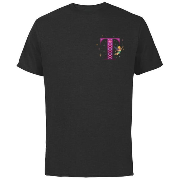 Disney Alphabet Monogram Peter Pan Letter T for Tinker Bell - Short Sleeve Cotton T-Shirt for Adults - Customized-Black