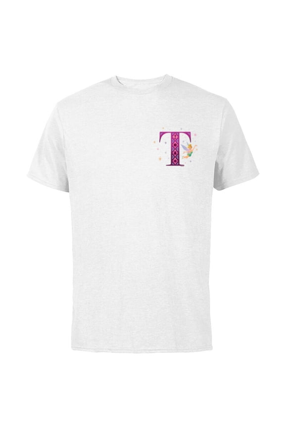 Alphabet Monogram Peter Pan Letter T for Tinker Bell - Short Sleeve Cotton T-Shirt for Adults - Customized-White