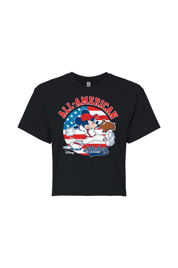 Disney - Americana - Mickey Americana Baseball - Juniors Cropped Cotton Blend T-Shirt
