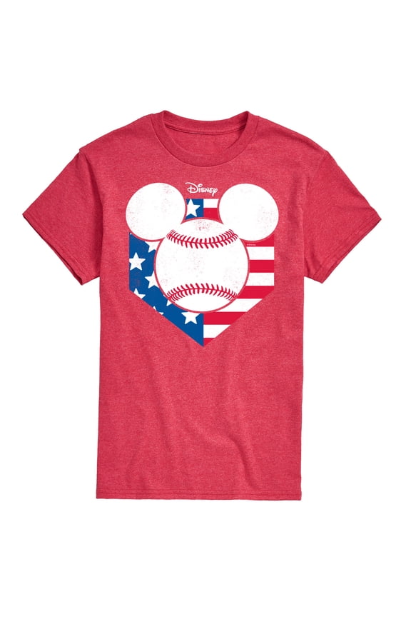 Disney - Americana - Mickey Baseball Flag Diamond - Adult Short Sleeve Graphic T-Shirt