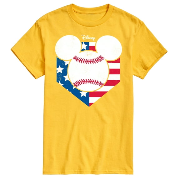 Disney - Americana - Mickey Baseball Flag Diamond - Adult Short Sleeve Graphic T-Shirt