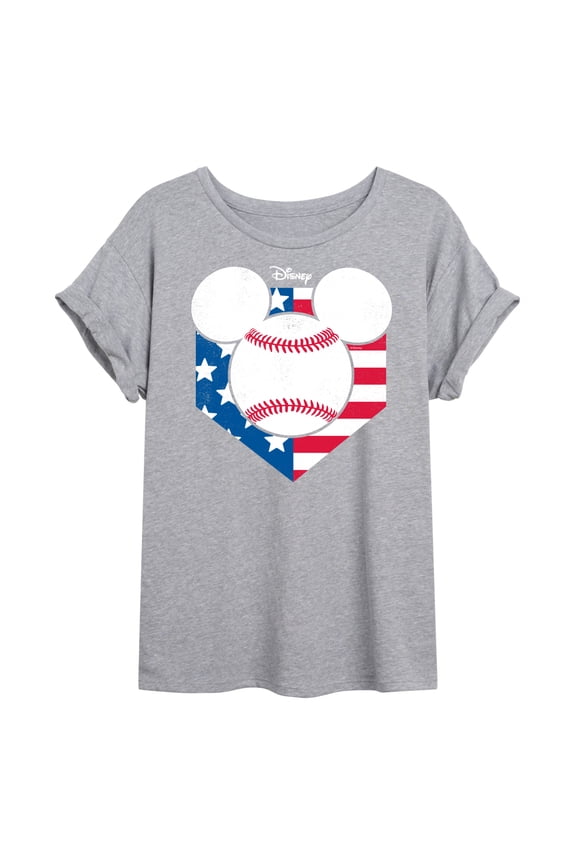 Disney - Americana - Mickey Baseball Flag Diamond - Women's Oversized T-Shirt