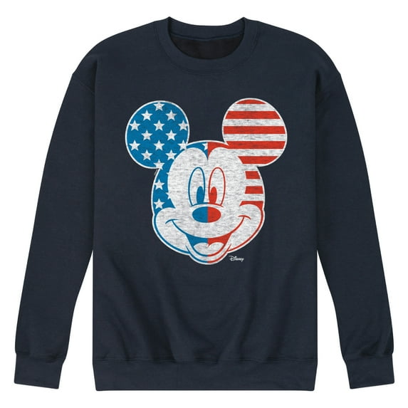 Disney - Americana - Mickey Face Stars And Stripes - Men's Crew Neck Fleece Pullover